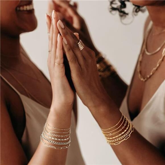 doubgood Gold Beaded Bracelets for Women, Stackable Gold Bracelets for Women - Picture 3 of 6
